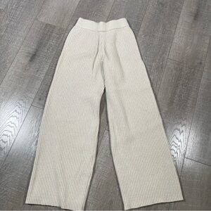 MANIERE Wide Leg Rib Knit Pant High Rise light beige